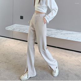 Women's Pants Black Split Bell-bottom Women High Waist Straight Leg Long Trousers Autumn Casual Korean Fashion Elegant Lady Office