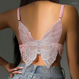 Women's Tanks Women Sexy Lingerie Top Bras V-neck Backless Butterfly Suspender Brassiere Ladies Push Up Intimates Underwear