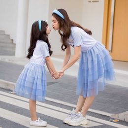 Family Matching Outfits Mum and Daughter Matching Clothes Summer Dress Family Look Mommy and Me Fashion Mesh Dresses Girl Sisters Matching Outfits