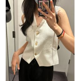 Women's Vests V neck Knitted Suit Vest Women Black Beige 2023 Summer Sleeveless Corset Tops 230810