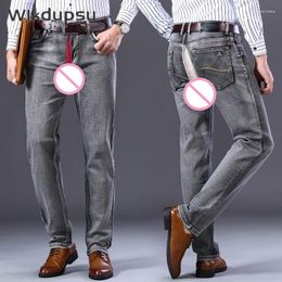 Men's Jeans Sexy Invisible Double Zippers Open Crotch Pants Business Casual Classic Style Fashion Denim Trousers Male Erotix Clothes