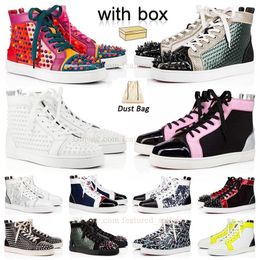 Roter Boden mit Box Mens Womens Casual Schuhe berühmte High Spikes Boots Sneakers Nieten Schwarz weiße Splitter Rosa grau Glitz