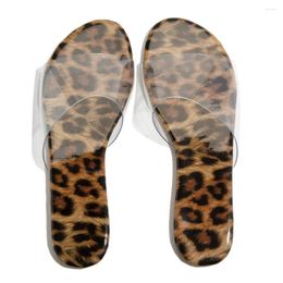 Slippers Leopard Printing Women Slipper Transparent Strap Beach Flat Sandals Shoes Casual Summer Fashion Flats Women's Platform