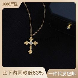 Pendant Necklaces French style golden titanium steel cross pendant with stone inlay for a cool and elegant feel Collar chain temperament niche necklace for women J23