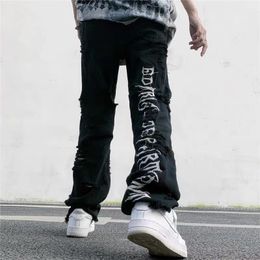 Women's Jeans High Street Letter Embroidery Ripped Straight Men and Women American Hip hop Retro Loose Wide leg Pants Baggy Trend 230810