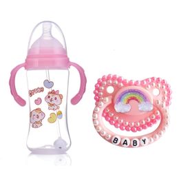 Baby Teethers Toys 2 Colors Milk Bottles Costumes Props Adult Bottle with 100 handmake pacifier ddlg Daddy 230810