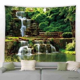 Tapestries Forest Waterfall Landscape Tapestry Wall Hanging Living Room Bedroom Background Blanket Beach Mat Tablecloth Can Be Customized R230811