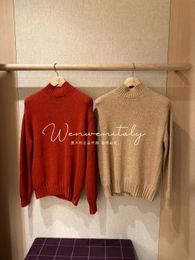 Womens Sweaters Autumn and Winter loro piana Solid Color Turtleneck Cashmere Casual Sweater Red Camel