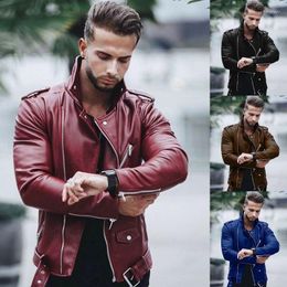 Men's Fur Men Punk Style PU Leather Jacket Motorcycle Slim Solid Colour Black Zipper Plus Size 4XL 5XL Autumn Winter Clothing