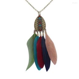 Pendant Necklaces 5 Colours 2023 Women Bohemian Necklace&pendant Colourful Feather Long Collares For Antique Tribal Printing Mujer Neck Bijoux