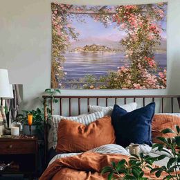 Tapestries Aesthetic Room Wall Decor Tapestry Wall Hanging Rose Painting Teen Indie Bedroom Decoration Mural R230812