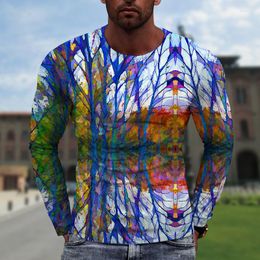 Men's T Shirts Visual Illusions 3D Printed Summer Round Neck T-shirt Casual Long Sleeve Oversized Shirt Fashion Pullover Men Clothing