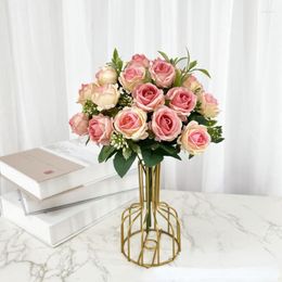 Decorative Flowers 10 Heads Artificial Flower Silk Rose White Eucalyptus Leaves Peony Bouquet Plastic For Wedding Table Party Home Decor