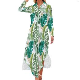 Casual Dresses Variety Metallic Colours Chiffon Dress Green Palm Leaf Beach Aesthetic Women Sexy Design Clothing 5XL 6XL