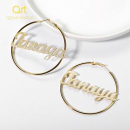 Hoop Huggie Personalised Big Sand Blasting Earrings Custom Stainless Steel Frosted Earring for Women Nameplate Jewelry Girl Gifts 230811