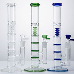 Ship By Sea Wholesale Triple Beecomb Hookahs Birdcage Perc Glass Bong Water Pipes Dab Oil Rigs Straight Tube Glass Bongs For Smoking 18mm Female Joint With Glass Bowl