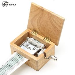 Decorative Objects Figurines 15/30 Tone Hand-cranked Music Box with Paper Tape Puncher Wooden Box Music Paper Composing Movement Creative DIY Composing Music 230810
