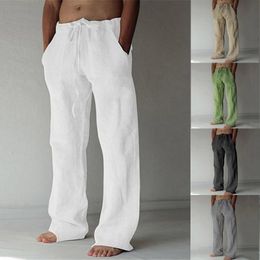 Men's Pants Casual Men's Cotton Linen Pants Fashion Solid Pocket Drawstring Baggy Trousers Comfort Loose Wide Leg Pant Streetwear Sweatpants 230811