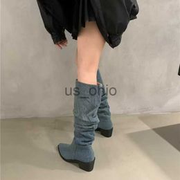 Boots Boots Women 2023 Designer Luxury Pointed Chunky Heel Solid Cowgirl Booties Slim Autumn Winter Slip On Ladies Knee High Botas J230811