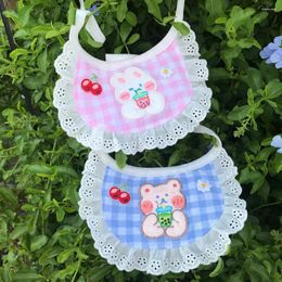 Dog Apparel Chequered Bear Pet Saliva Towel Bichon Teddy Puppet Cat Bib Super Cute Can Be Worn Face-to-face