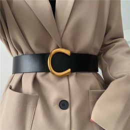 Belts Punk Vintage Big Buckle Belts For Women New Design Black Waistbands Dress Lady Fashion Brown Wide PU Leather Waist Strap Coat