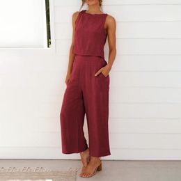 Women's Two Piece Pants Summer Autumn Casual Suit Females Solid Color One Wide Leg Backless Sexy Overalls Playsuit 2023 Clothing Femme