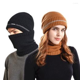 Berets Winter Beanies Snood Sets Knitted Warm Wool Cap Unisex Casual Outdoor Windproof Thicken Soft Scarf Hat Men Balaclava For Women