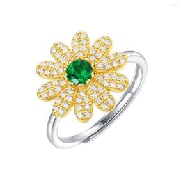 Cluster Rings Gorgeous Sunflower Lab Created Emerald Ring For Women 925 Sterling Silver Luxury Designer Jewelry Anniversary Gift