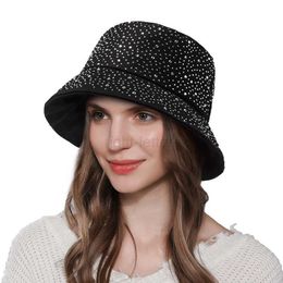 Wide Brim Hats Bucket Hats New Summer Y2k Bucket Hat Women Fashion Rhinestones Cap For Ladies Visor Cotton Panama Hats Casual Spring Autumn Fisherman Caps