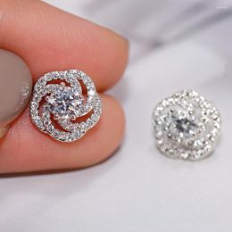 Stud Earrings CAOSHI Shiny Zirconia Women Delicate Flower Shaped Elegant Female Wedding Accessories Chic Gift Stylish Jewellery