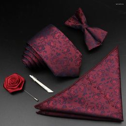 Bow Ties Solid Colour Men Tie Set Polyester Floral Jacquard Woven Necktie Bowtie Suit Vintage Red Blue For Groom Business Wedding Gift