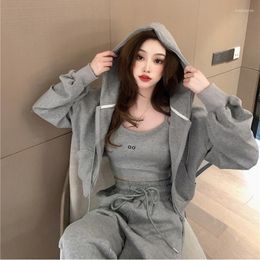Women's Two Piece Pants Casual Fashion 3 Set Women Tank Hoodies And Sweatpants Sports Suit Tracksuit Solid Grey Causal Streetwear