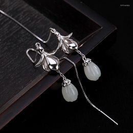 Dangle Earrings Pure925 Silver Restoring Ancient Ways Is Hetian Jade Magnolia Flower Personality Lady Mosaic Eardrop Ear Wire