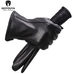 Fingerless Gloves winter sheepskin gloves black genuine Leather women's gloves brand Thick warm women's leather gloves-2269 230811