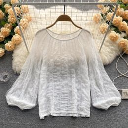 Women's Blouses Shirt Female Lantern Sleeve Design Sense Autumn 2023 Thin Lazy Wind Gentle First Love Milk Sweet Top