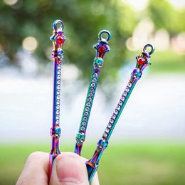 Colourful Smoking Metal Skull Diamonds Decoration Portable Dry Herb Tobacco Oil Rigs Dabber Spoon Snuff Snorter Sniffer Snuffer Shovel Scoop Cigarette Holder