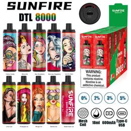 Original Disposable Vape Pen Sunfire Puff 8000 9000 DTL 18ml Prefilled Disposable Vape Local Warehouse in stock Disposable Ecig Device with 10 Flavours 10K 12k puffs