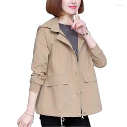 Women's Trench Coats Spring Autumn Short Windbreakers Women 2023 Loose Hooded Coat Pure Colour Outerwear Fashion Pocket Jackets Female