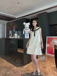 Basic & Casual Dresses Designer new dress classic pearl cotton lapel navy style M8ZA