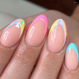 False Nails Long Oval Fashion Pink Wavy Colourful Fake French Full Cover Nail Tips For DIY