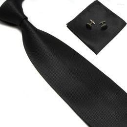 Bow Ties Solid Neck Tie Set Cufflinks Hankies Men Black