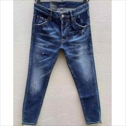 Men's Jeans Fashion Men's Casual Hole Spray Paint Jeans Trendy Moto Biker High Street Denim Fabric Pants 073# 230810