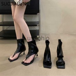 Boots SUOJIALUN 2023 New Brand Women Boots Fashion Hollow Out Open Toe Ladies Elegnat Sandal Thin High Heel Dress Party Pumps Boots Sh J230811