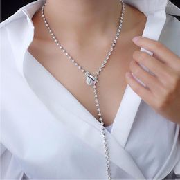 Pendant Necklaces Stonefans Simple Crystal Water Drop Necklace Statement Y Shape Long Tassel Rhinestone Choker Luxury Accessories