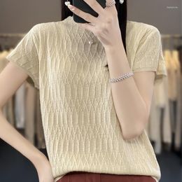 Women's T Shirts T-shirt 2023 Summer Wool Sweater Short Sleeve Casual Knitwear Round Neck Ladies Tops Loose Blouse Overside Tees