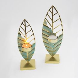 Candle Holders 2 PCS Of Metal Geometric Leaf Design Tea Lamp Oath Candlestick Vintage Wedding Home Decoration Iron Hollow