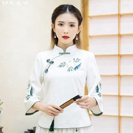 Ethnic Clothing Chinese Style Shirt Women's Vintage Embroidery Tang Costume Improved Cheongsam Hanfu Coiled Buttoned Top