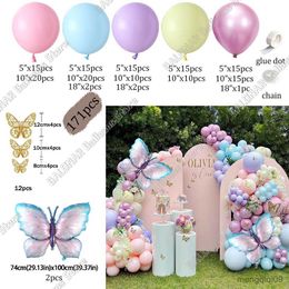 Decoration 171/152pcs Butterfly Balloons Garland Pink Purple Balloon Girls Birthday Globos Baby Shower Wedding Decor R230811