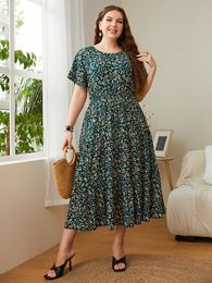 Plus size Dresses Fashion Big Size Women's Clothing Dress Summer O-Neck Floral Print Midi Urban Elegant Casual Ladies Long 230811