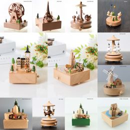 Decorative Objects Figurines Home Decor Accessories Kawaii Vintage Chirstmas Year Retro Birthday Gift Wooden Music Box Carousel Musical Boxes Hand Crank 230810